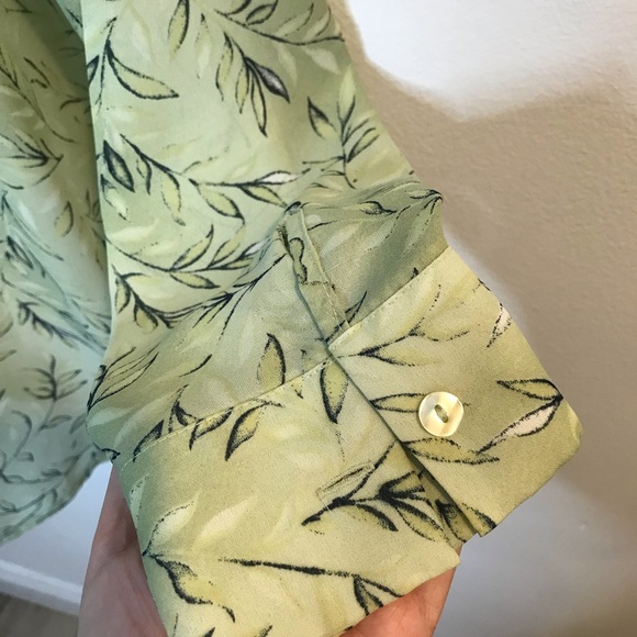 Vintage Casual Corner Annex Green Leaf Blouse Long Sleeve Silky XL Extra Large - Picture 5 of 10